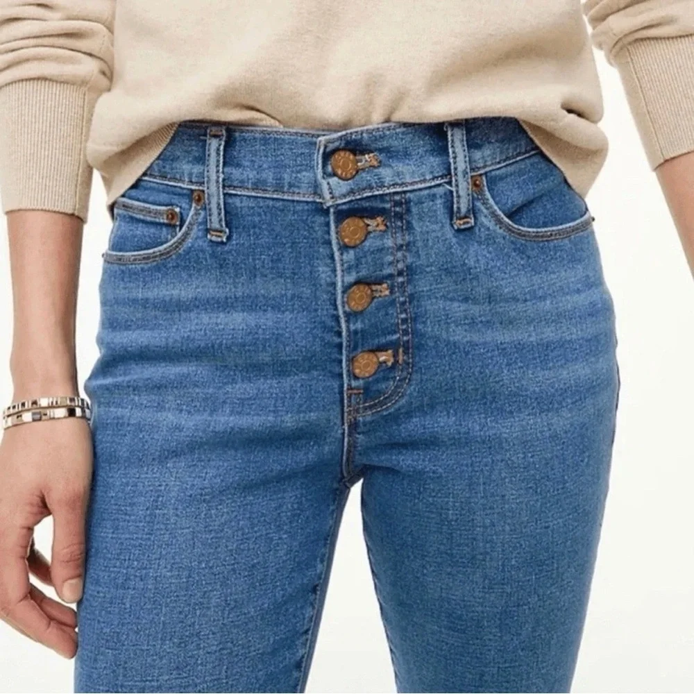 New J Crew Full Length Flare Jeans Button Fly‎ Medium Wash 27 Signature Stretch